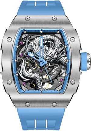 Sapphire Waterproof Luminous Automatic Watch 80H Power Reserve Luxury Mens Watch 1968A Blue Haofa Skeleton Mechanical Watch for Men 3D Carved prime blower distract liberal Dragon 