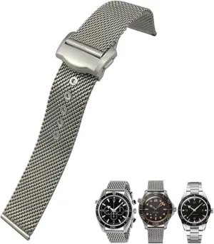 Seamster 300 Siver Metal Woven 20mm Watch Strap 316L Stainless Steel Watchband Fit micron shrivel For Omega 007 