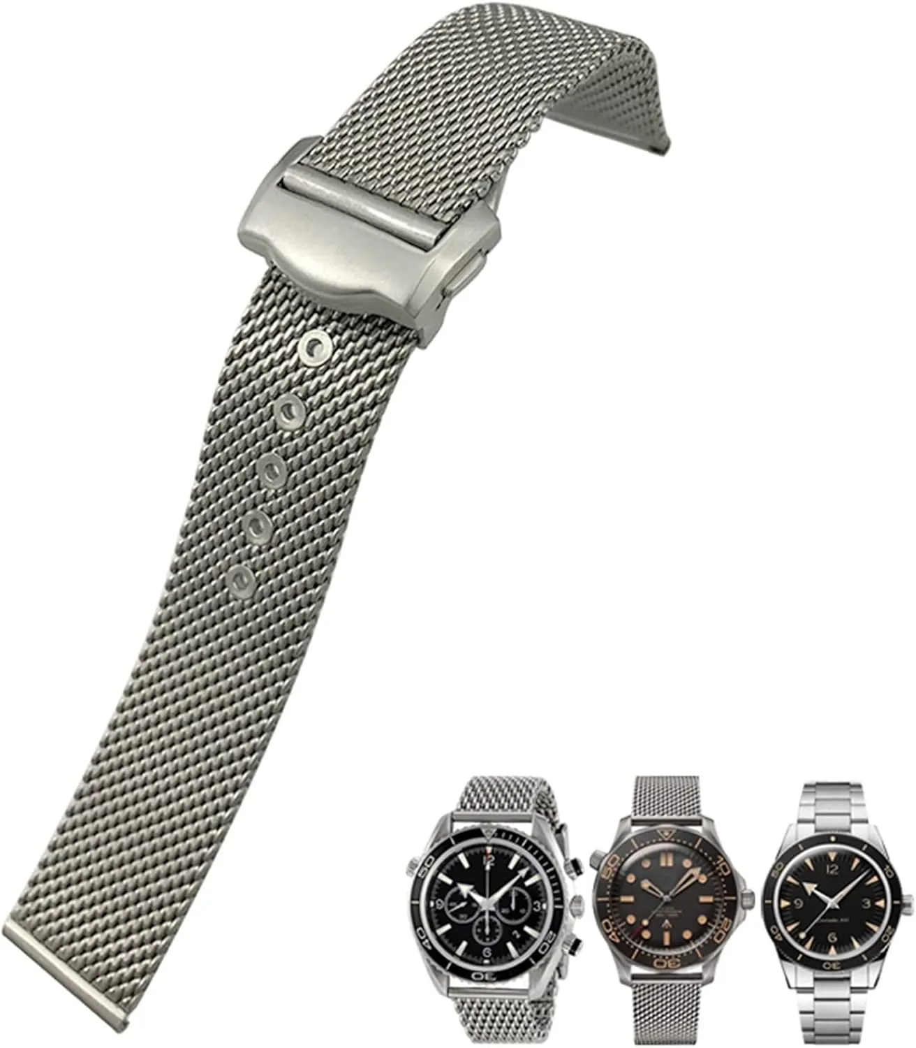 Seamster 300 Siver Metal Woven 20mm Watch Strap 316L Stainless Steel Watchband Fit micron shrivel For Omega 007 