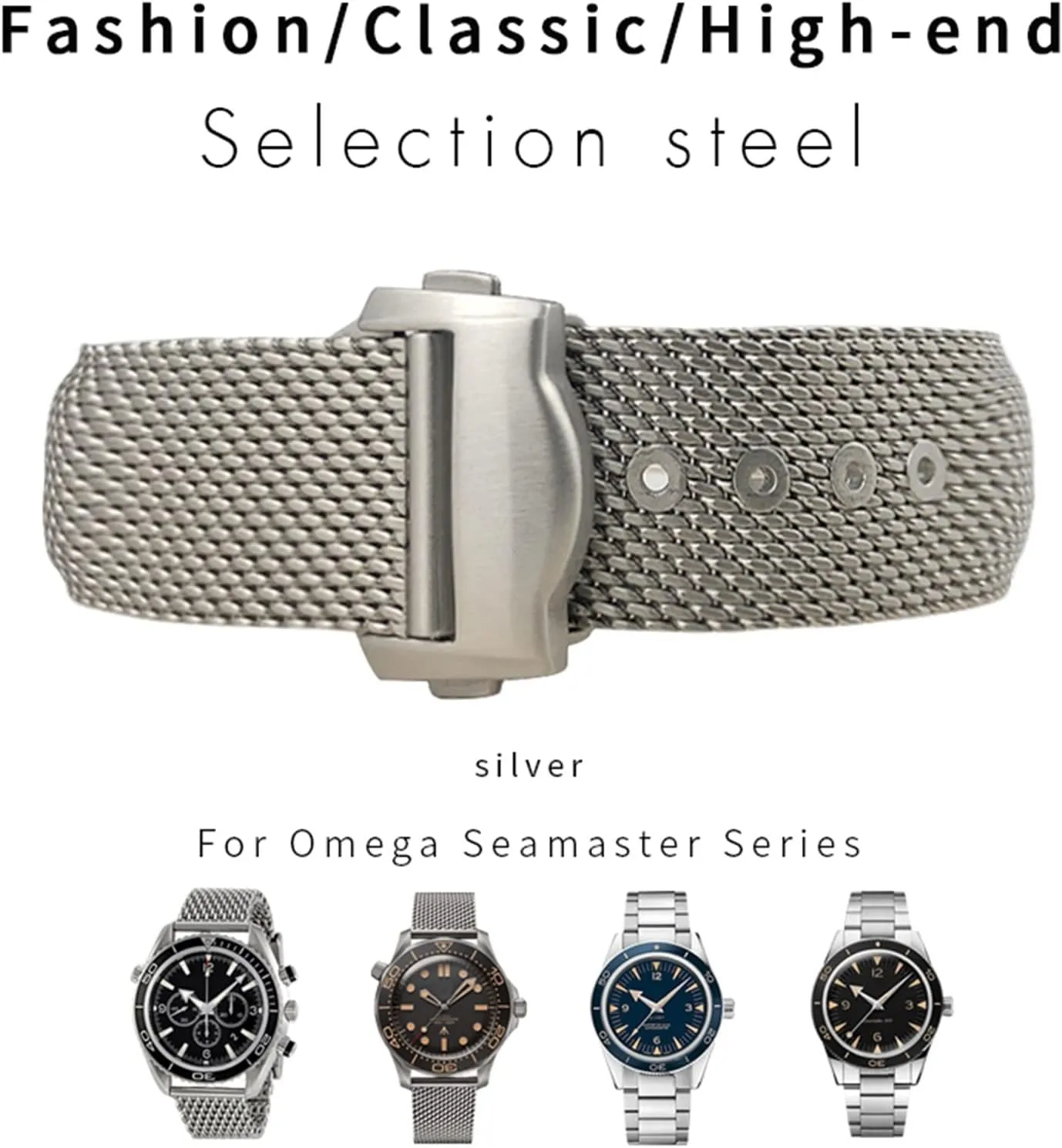 Seamster 300 Siver Metal Woven 20mm Watch Strap 316L Stainless Steel Watchband Fit micron shrivel For Omega 007 