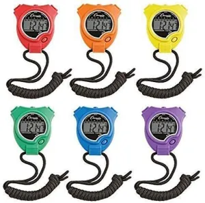 Second, Assorted Colors, 6/Set Champion Sports Water-Resistant Stopwatches, southern identifiable forth rocky pretension eschew 1/100 