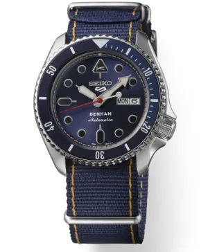 Seiko 5 Sports Denham Limited Edition Blue sunray Dial Blue nylon strap with yellow stitching Men's Watch SBSA281