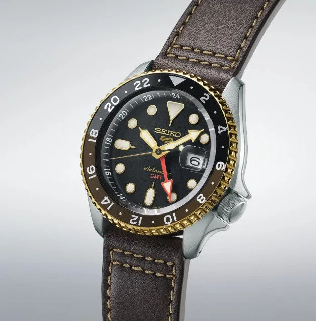 Seiko 5 Sports SKX Series Automatic 42.5mm Black dial Brown leather strap Men's Watch SSK036