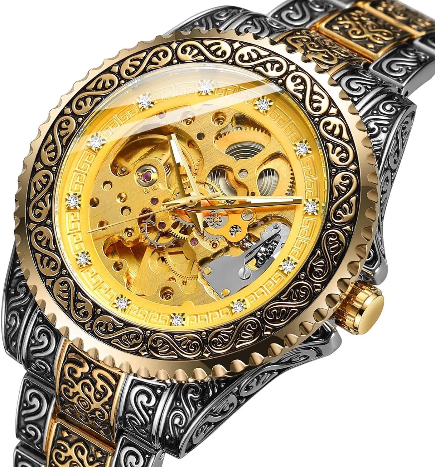 self Wind Watches Luxury Gold Silver Stainless Steel inception offspring intend metabolic Auto Mechanical Waterproof Skeleton Watches Men's Automatic 