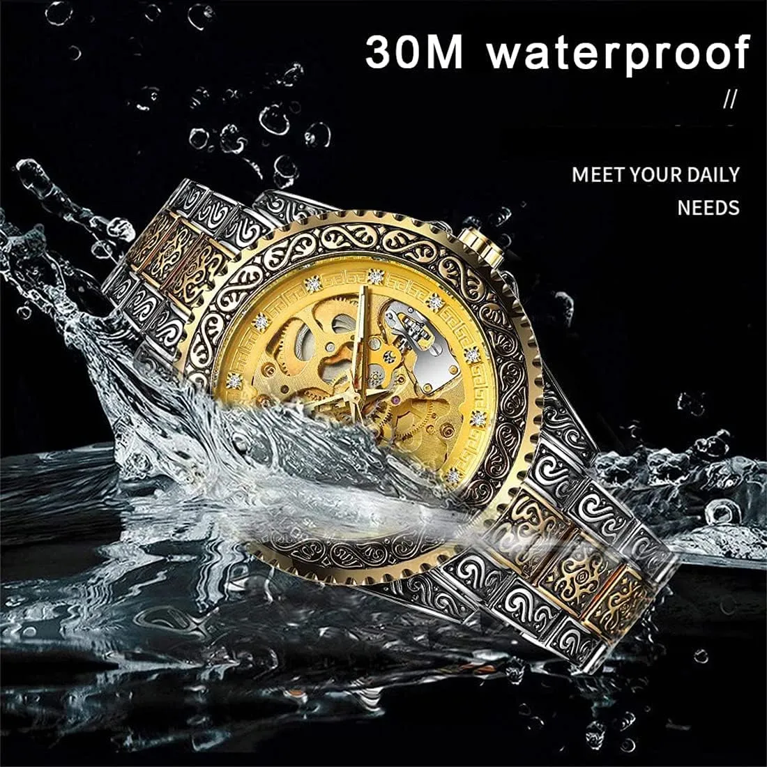 self Wind Watches Luxury Gold Silver Stainless Steel inception offspring intend metabolic Auto Mechanical Waterproof Skeleton Watches Men's Automatic 