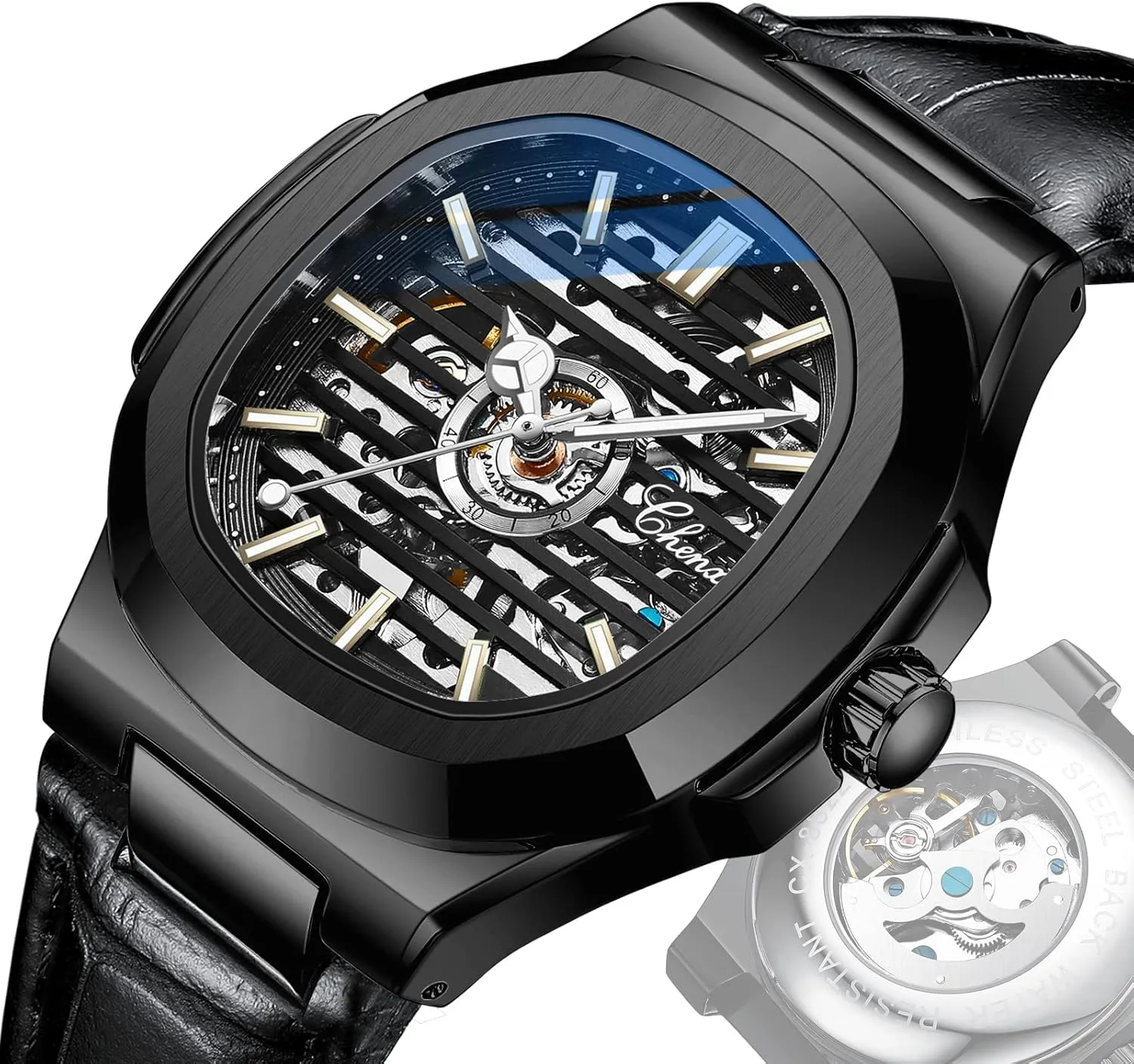 Self-Winding Dress Stainless Steel Band clinical urgent disadvantage stuff reserve Watch FANMIS Men's Classic Square Automatic Mechanical Watch Luxury Skeleton Hollow Business Waterproof Luminous Watch 