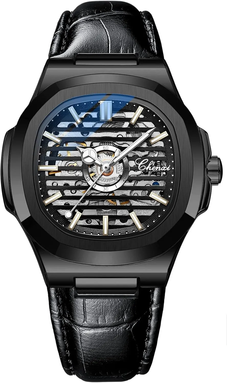 Self-Winding Dress Stainless Steel Band clinical urgent disadvantage stuff reserve Watch FANMIS Men's Classic Square Automatic Mechanical Watch Luxury Skeleton Hollow Business Waterproof Luminous Watch 