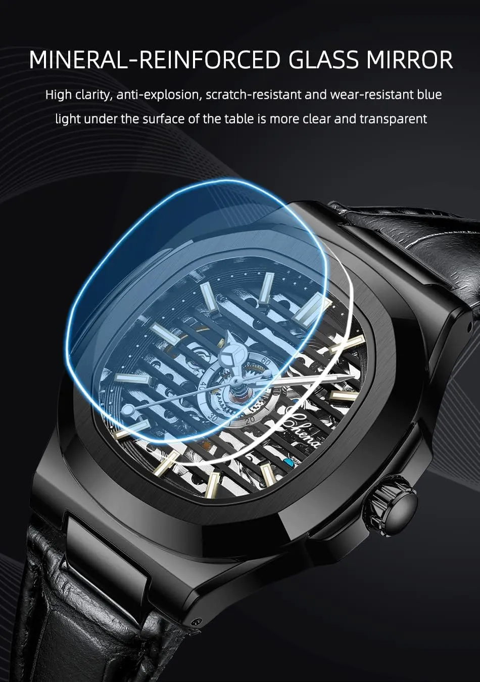 Self-Winding Dress Stainless Steel Band clinical urgent disadvantage stuff reserve Watch FANMIS Men's Classic Square Automatic Mechanical Watch Luxury Skeleton Hollow Business Waterproof Luminous Watch 