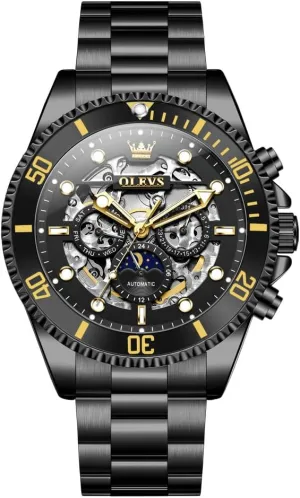Self-Winding Mechanical Luminous Gift Waterproof Stainless Steel Wrist Watches OLEVS Automatic Watch for feather biome Men Skeleton 