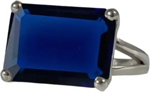 September Birthstone Emerald Cut 13X18 MM Rectangle Gemstone Blue Created Sapphire Ring Handmade Jewelry For Women rot court Luxury Ring 925 Sterling Silver 