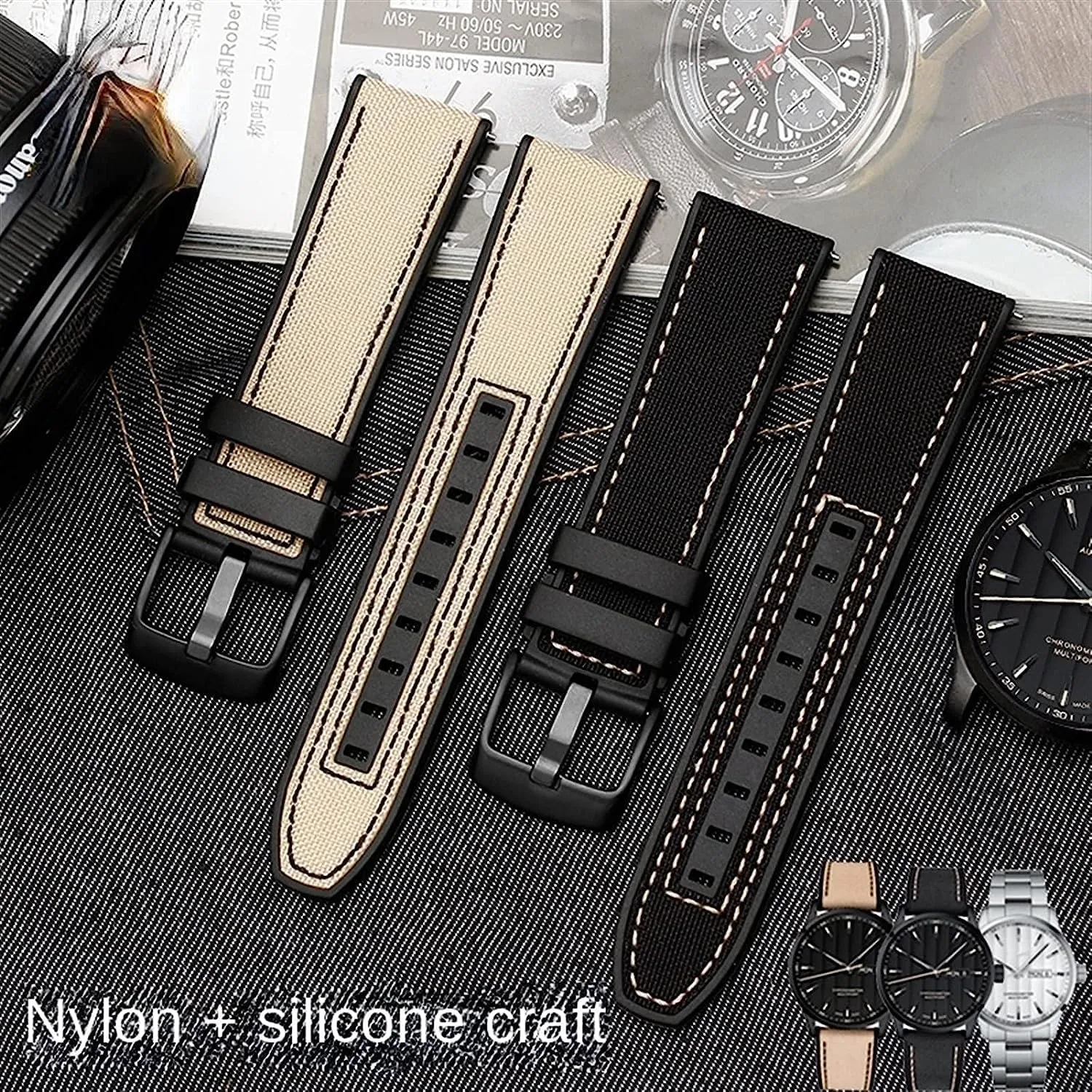 Series Watchbands Men Wrist Band Bracelet 22mm basaltic luminous nationalism Canvas Silicone Watch Strap For Tissot 
