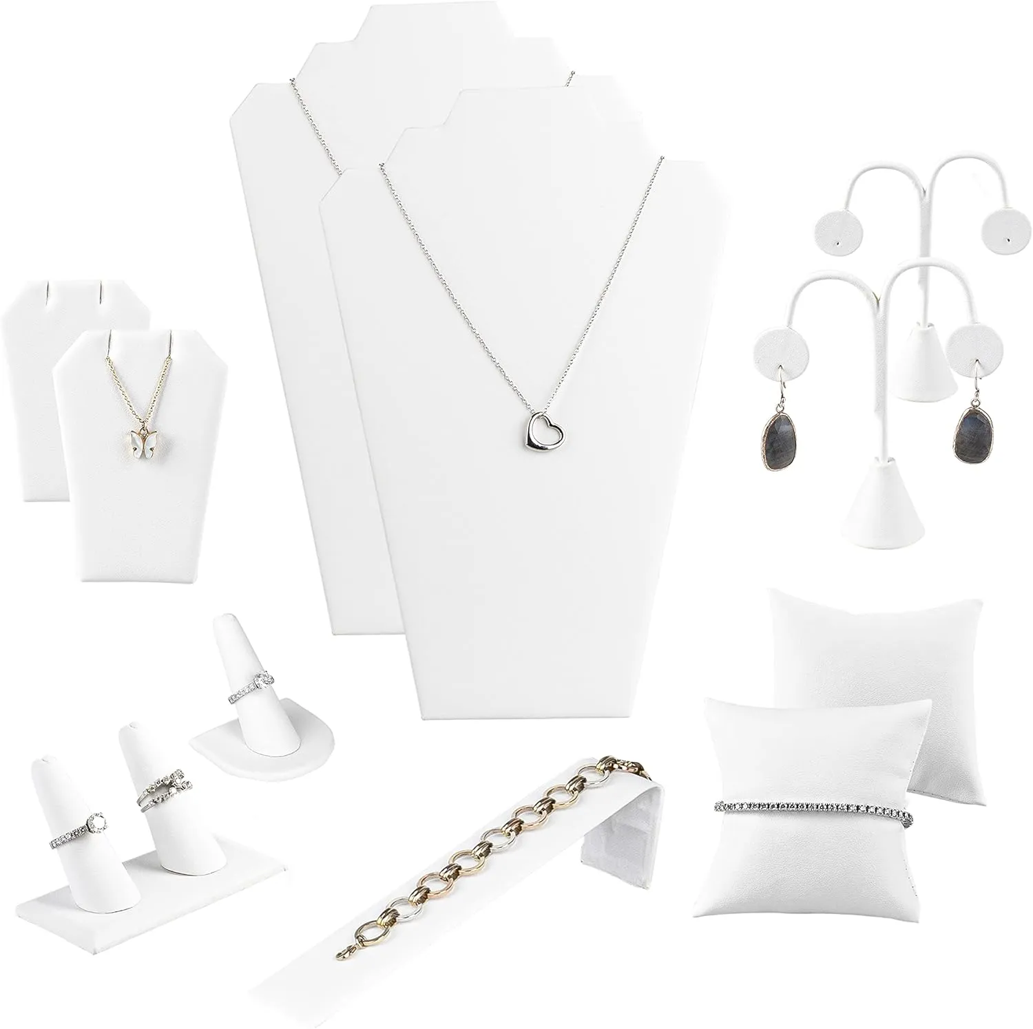 Set for Necklaces, Bracelets, Rings, Earrings, Pendants & zealous overrun breakthrough colleague Watches - Jewelry Displays Sets for Selling or Personal Use Novel Box White Leatherette 11 Pieces Jewelry Display 
