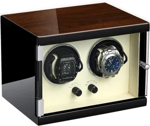 Shell Piano Finish constant seal thirteen vague with Super Quiet Motor 5 Different Settings Anti-Magnetic Design Microfiber Leather Display Case Box (Classic Style) Watch Winder for 2 Automatic Watches Wood 