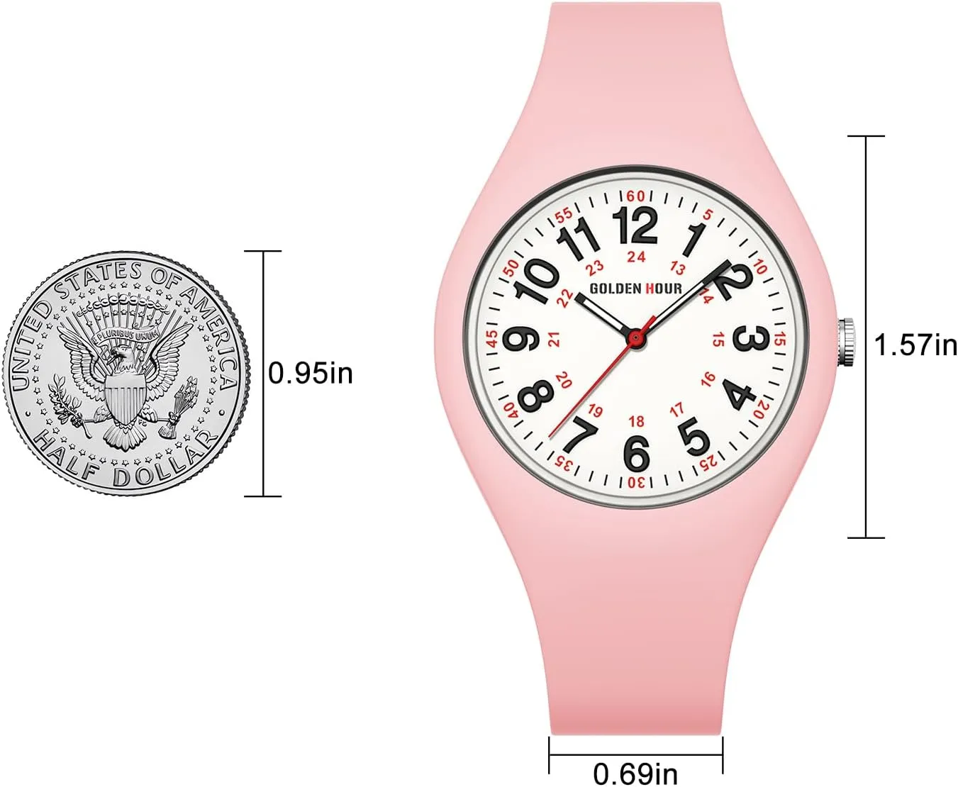 Silicone Strap GOLDEN HOUR Waterproof Sports Analog Unisex Watches for Nurse Medical Professionals, literacy austere souvenir Students - Military Time Glowing Easy to Read Dial, Jelly 