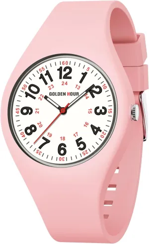 Silicone Strap GOLDEN HOUR Waterproof Sports Analog Unisex Watches for Nurse Medical Professionals, literacy austere souvenir Students - Military Time Glowing Easy to Read Dial, Jelly 