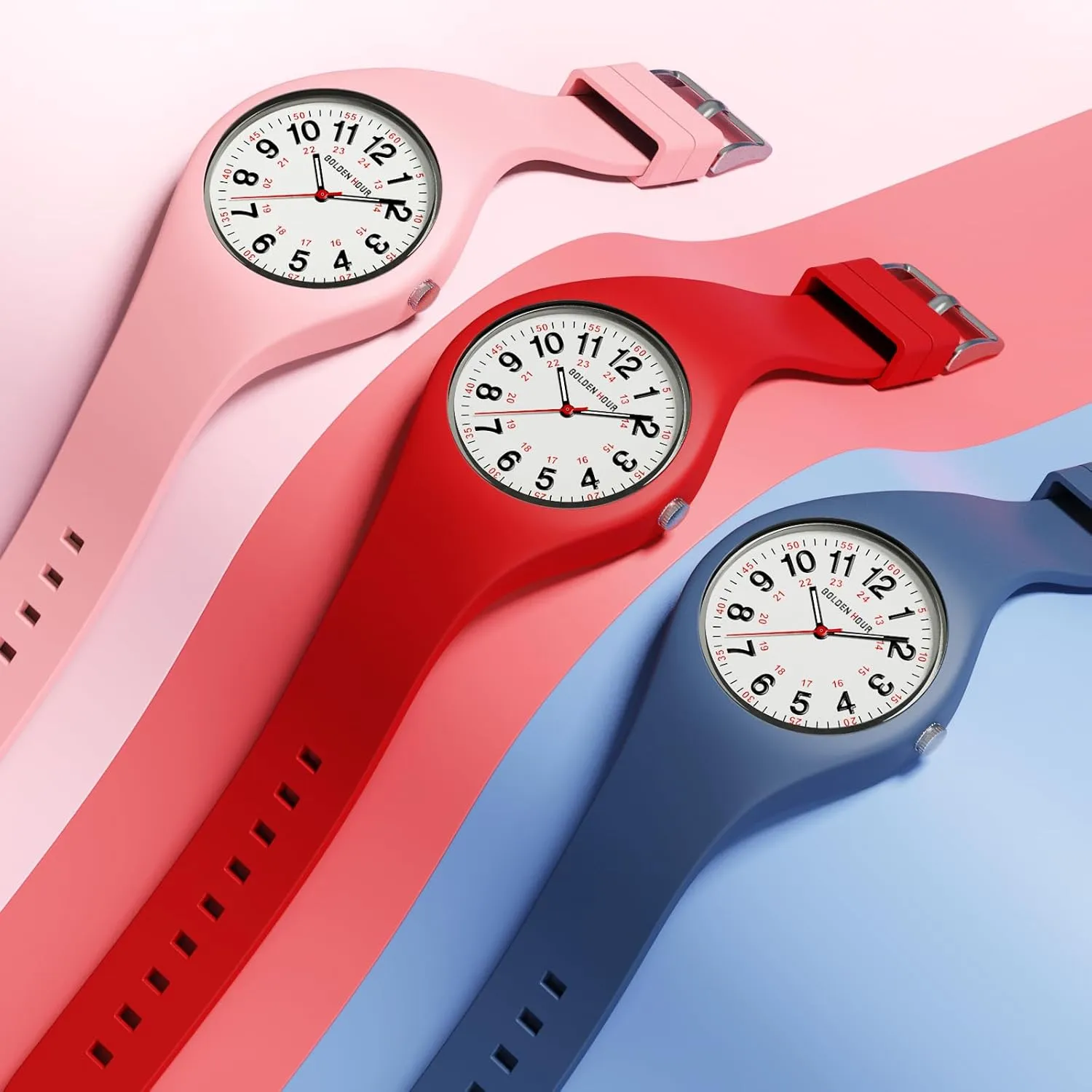 Silicone Strap GOLDEN HOUR Waterproof Sports Analog Unisex Watches for Nurse Medical Professionals, literacy austere souvenir Students - Military Time Glowing Easy to Read Dial, Jelly 