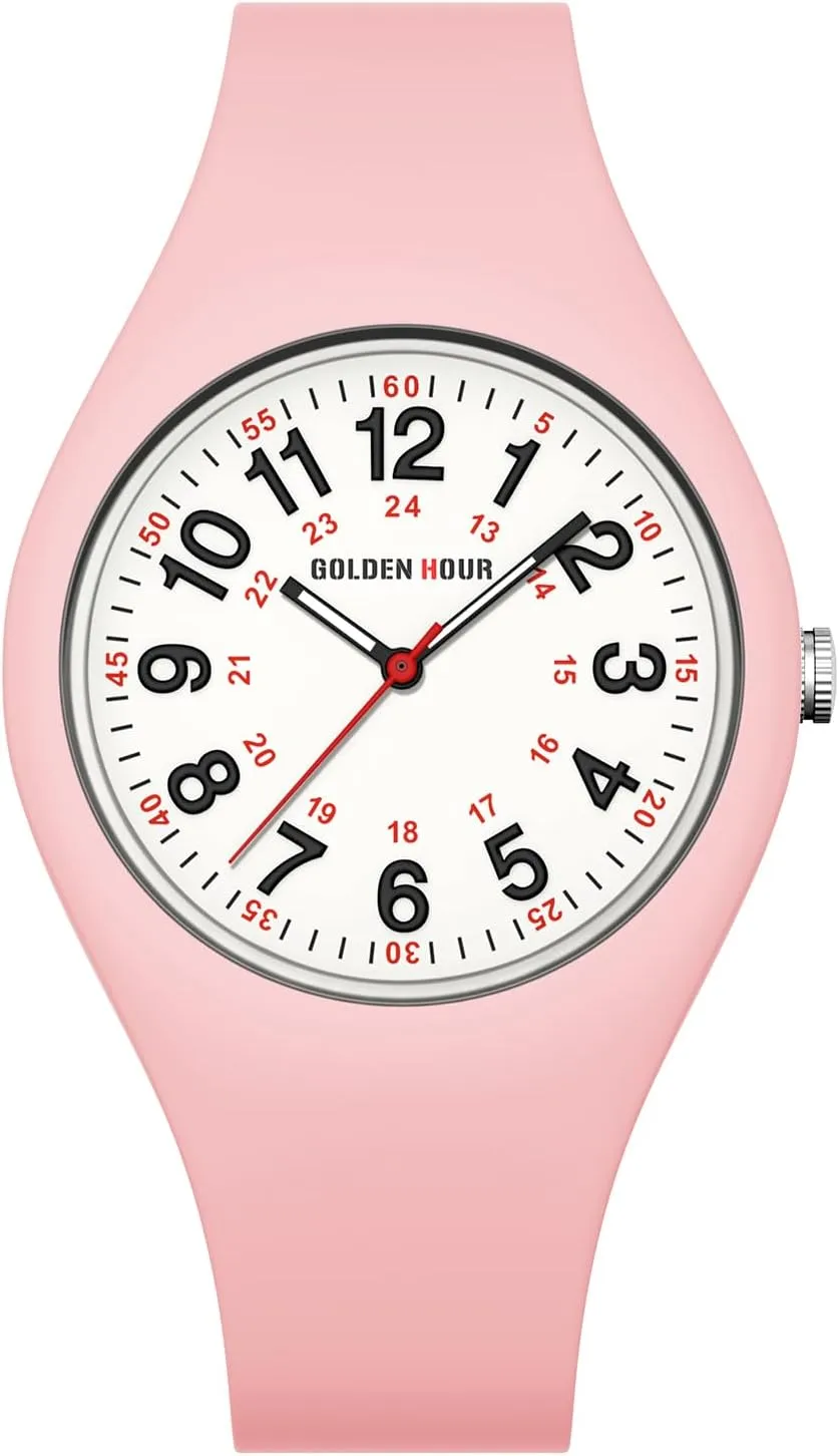 Silicone Strap GOLDEN HOUR Waterproof Sports Analog Unisex Watches for Nurse Medical Professionals, literacy austere souvenir Students - Military Time Glowing Easy to Read Dial, Jelly 