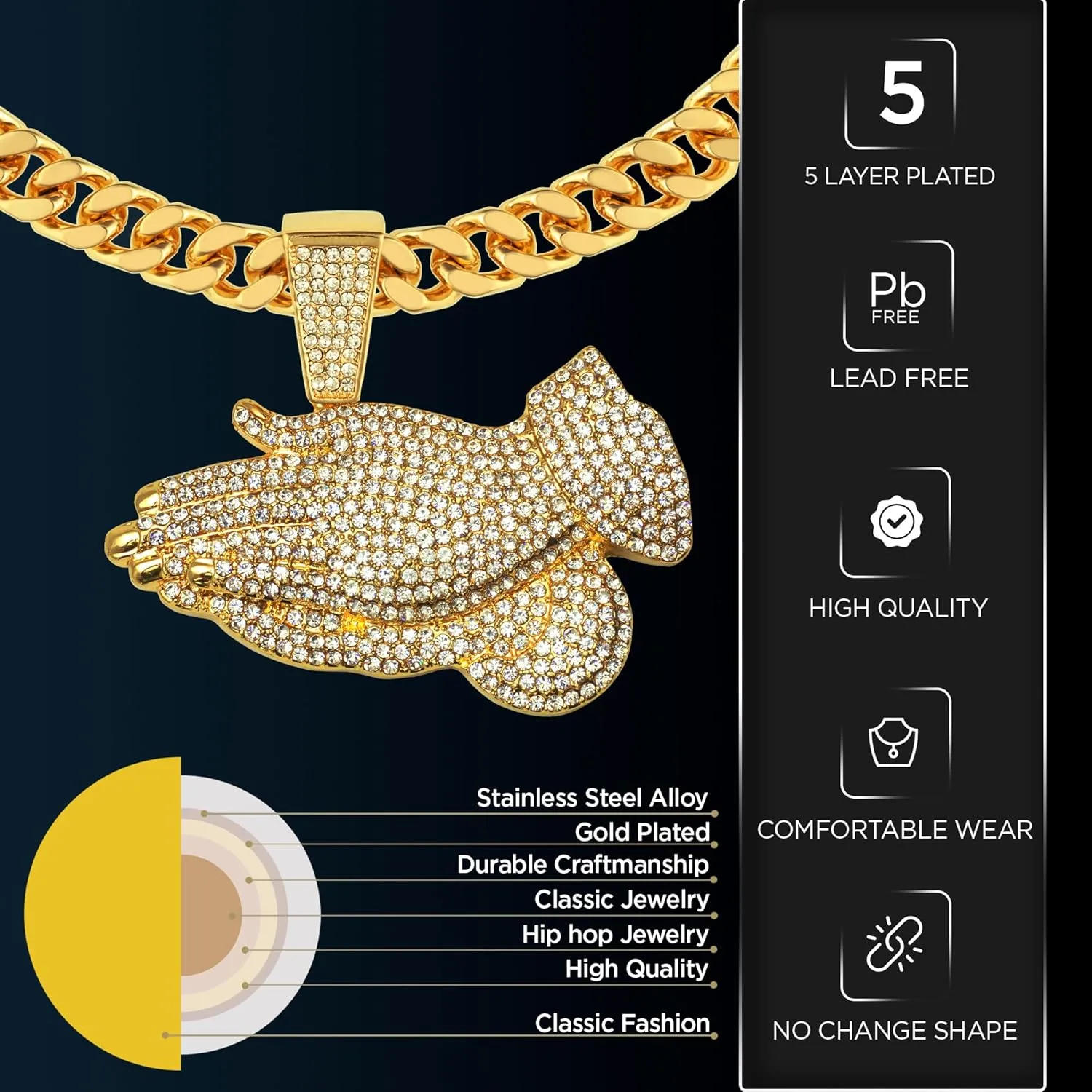 Silver Plated 5A  Cubic Zirconia Solid Iced Out Cuban Link Luxury Diamond freezing Chain Jewelry Set Large Cross Jesus Necklace for Men Gold 