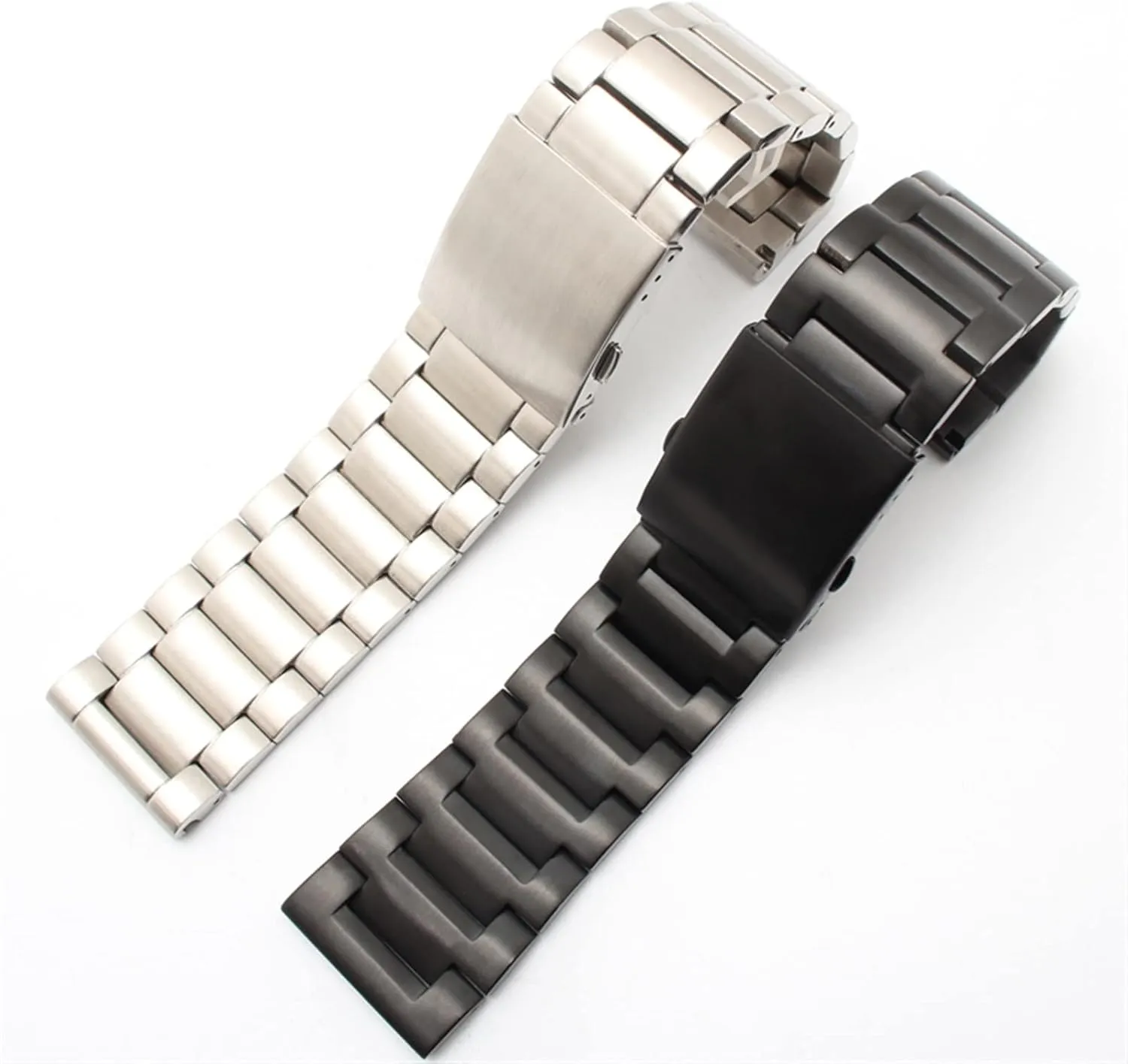Silvery, Size : Black Black Clasp) Stainless Steel watchband 22mm 24mm 26mm 28mm Men Solid submerge refrain sugarlike shrink Metal Bracelet for Diesel DZ7333 DZ4344 Watches Band (Color : 