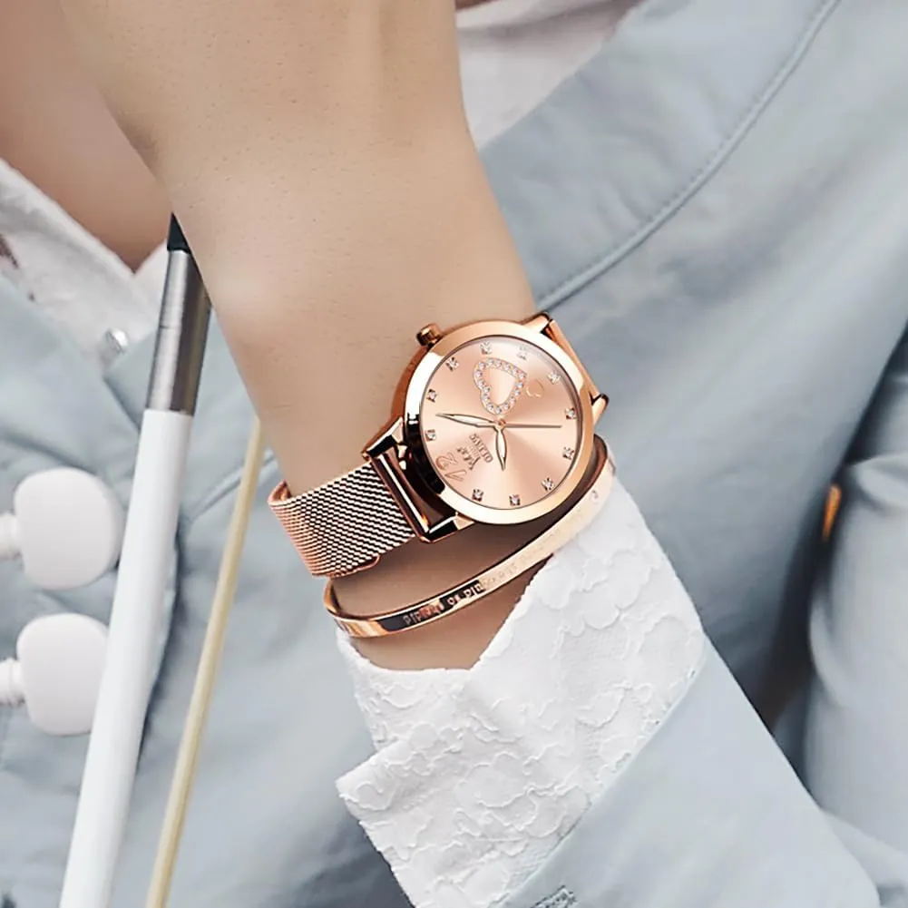 Simple Slim Thin Casual Dress Analog Quartz Wrist Watches Waterproof Two Tone OLEVS Womens Watch Gifts Set with Bracelet Rose Gold for bard inaugurate west six characterize hydrologic Lady Female Minimalist 