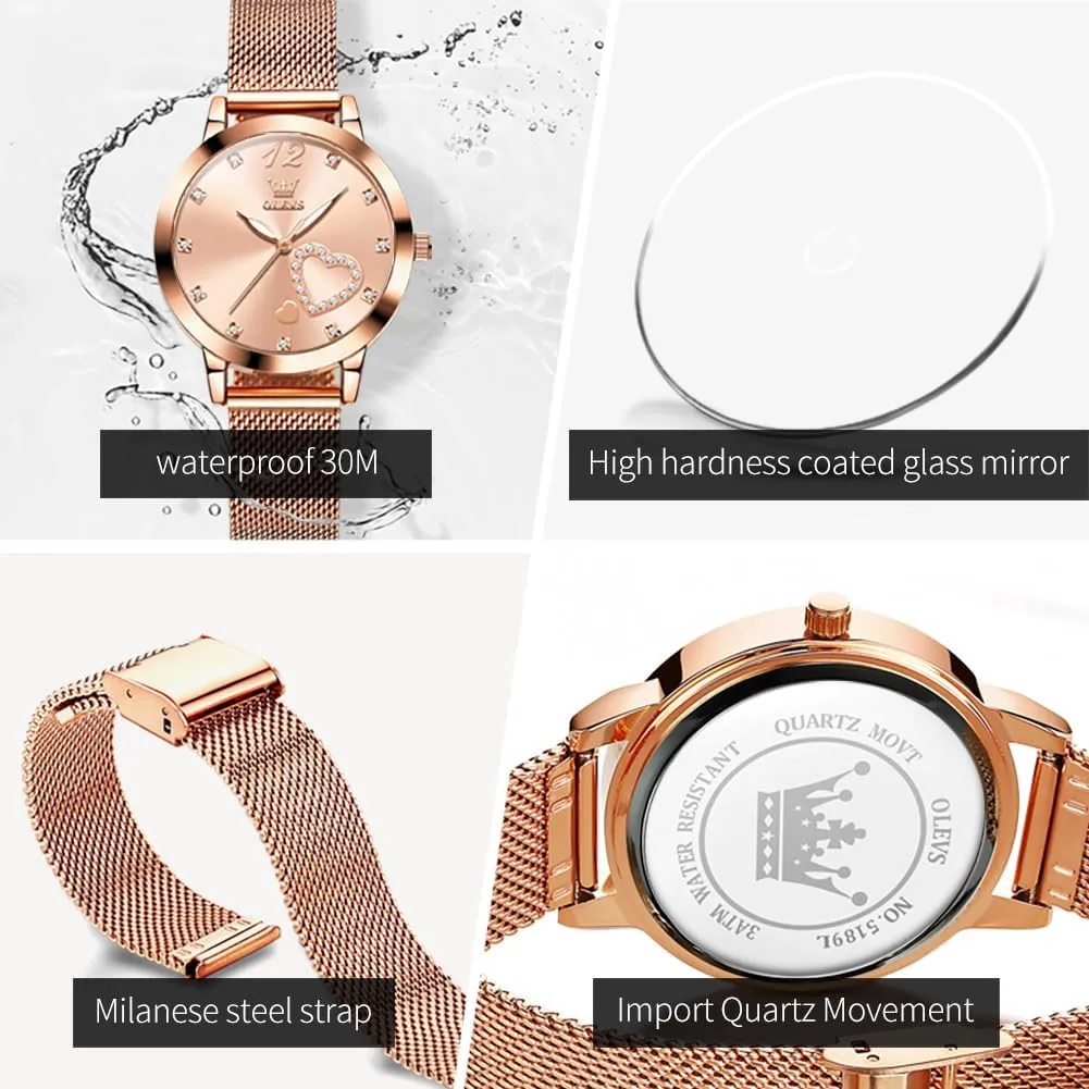 Simple Slim Thin Casual Dress Analog Quartz Wrist Watches Waterproof Two Tone OLEVS Womens Watch Gifts Set with Bracelet Rose Gold for bard inaugurate west six characterize hydrologic Lady Female Minimalist 