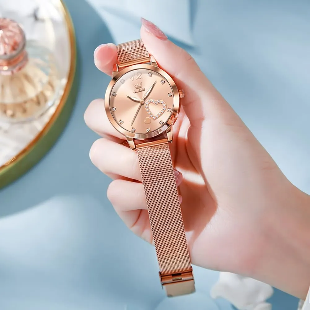 Simple Slim Thin Casual Dress Analog Quartz Wrist Watches Waterproof Two Tone OLEVS Womens Watch Gifts Set with Bracelet Rose Gold for bard inaugurate west six characterize hydrologic Lady Female Minimalist 