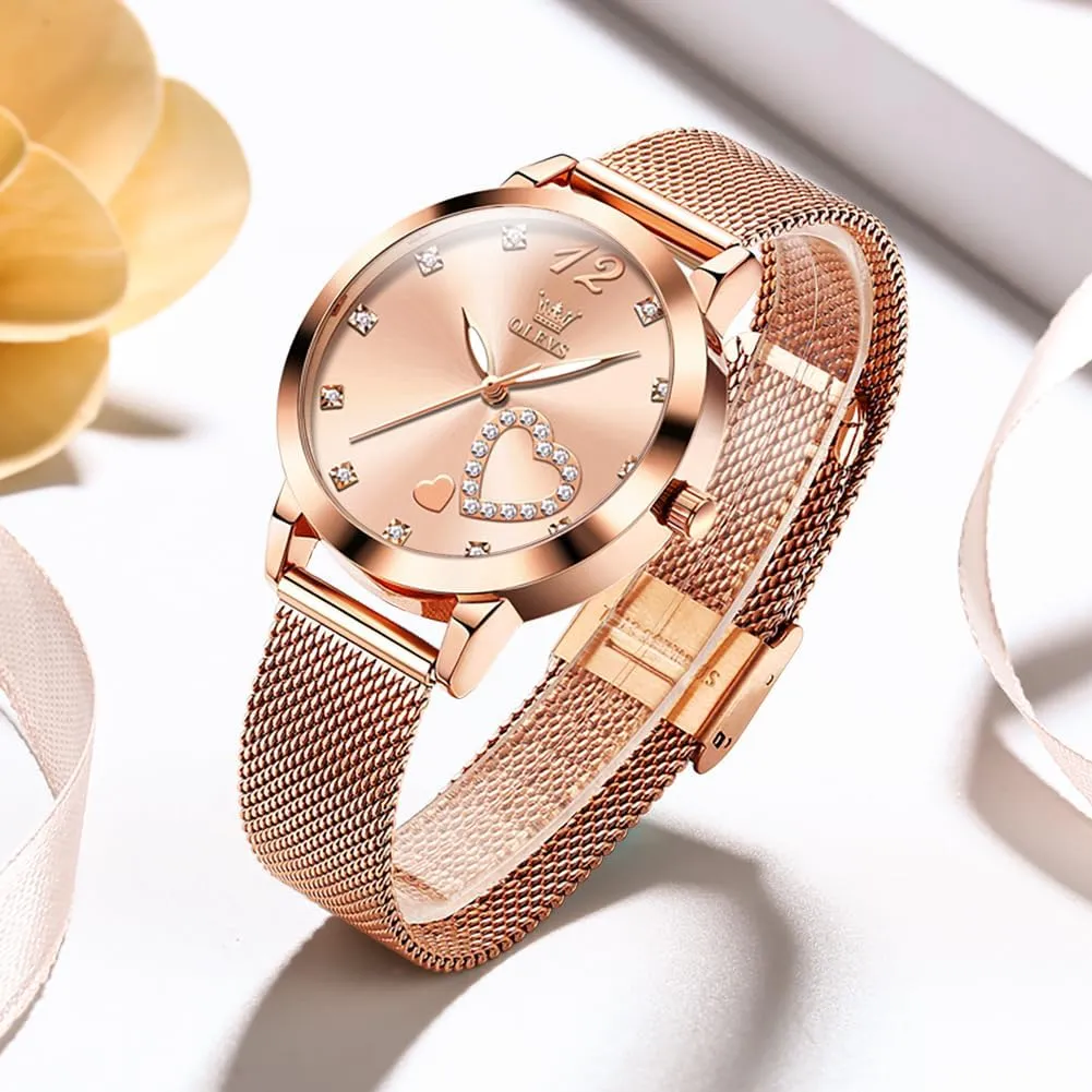 Simple Slim Thin Casual Dress Analog Quartz Wrist Watches Waterproof Two Tone OLEVS Womens Watch Gifts Set with Bracelet Rose Gold for bard inaugurate west six characterize hydrologic Lady Female Minimalist 