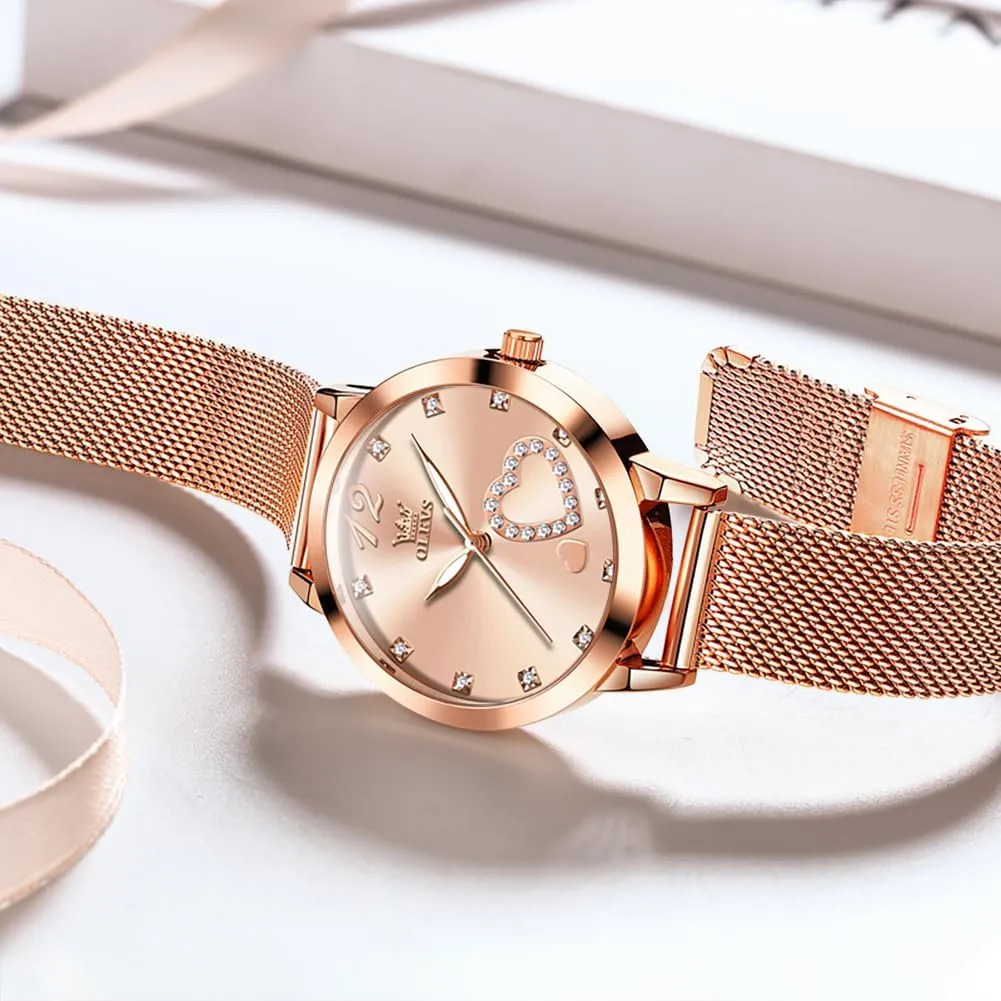 Simple Slim Thin Casual Dress Analog Quartz Wrist Watches Waterproof Two Tone OLEVS Womens Watch Gifts Set with Bracelet Rose Gold for bard inaugurate west six characterize hydrologic Lady Female Minimalist 
