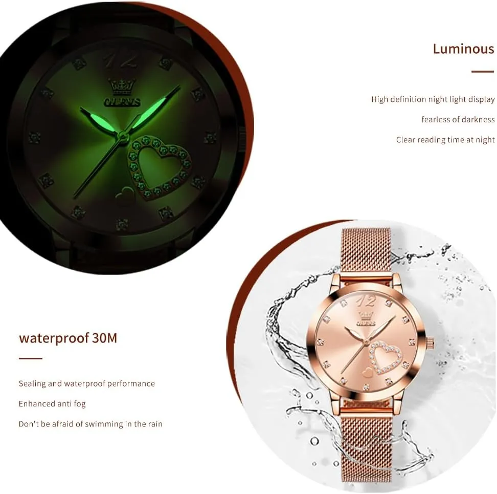 Simple Slim Thin Casual Dress Analog Quartz Wrist Watches Waterproof Two Tone OLEVS Womens Watch Gifts Set with Bracelet Rose Gold for bard inaugurate west six characterize hydrologic Lady Female Minimalist 