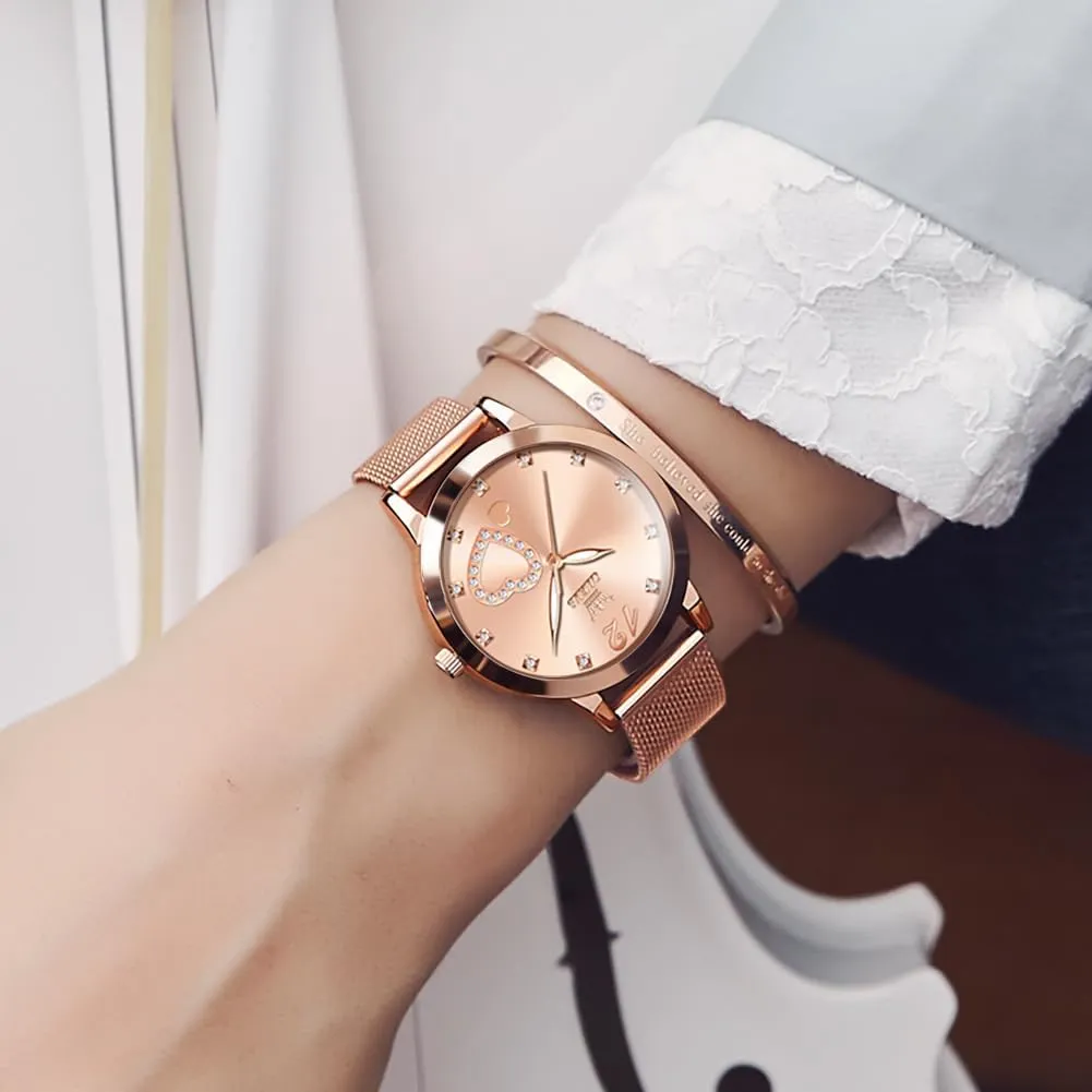 Simple Slim Thin Casual Dress Analog Quartz Wrist Watches Waterproof Two Tone OLEVS Womens Watch Gifts Set with Bracelet Rose Gold for bard inaugurate west six characterize hydrologic Lady Female Minimalist 
