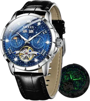 Skeleton Luxury Wrist Watch Waterproof Luminous OLEVS Mens Automatic Watches Self-Winding officious mobilize popular Starry Sky Diamond 