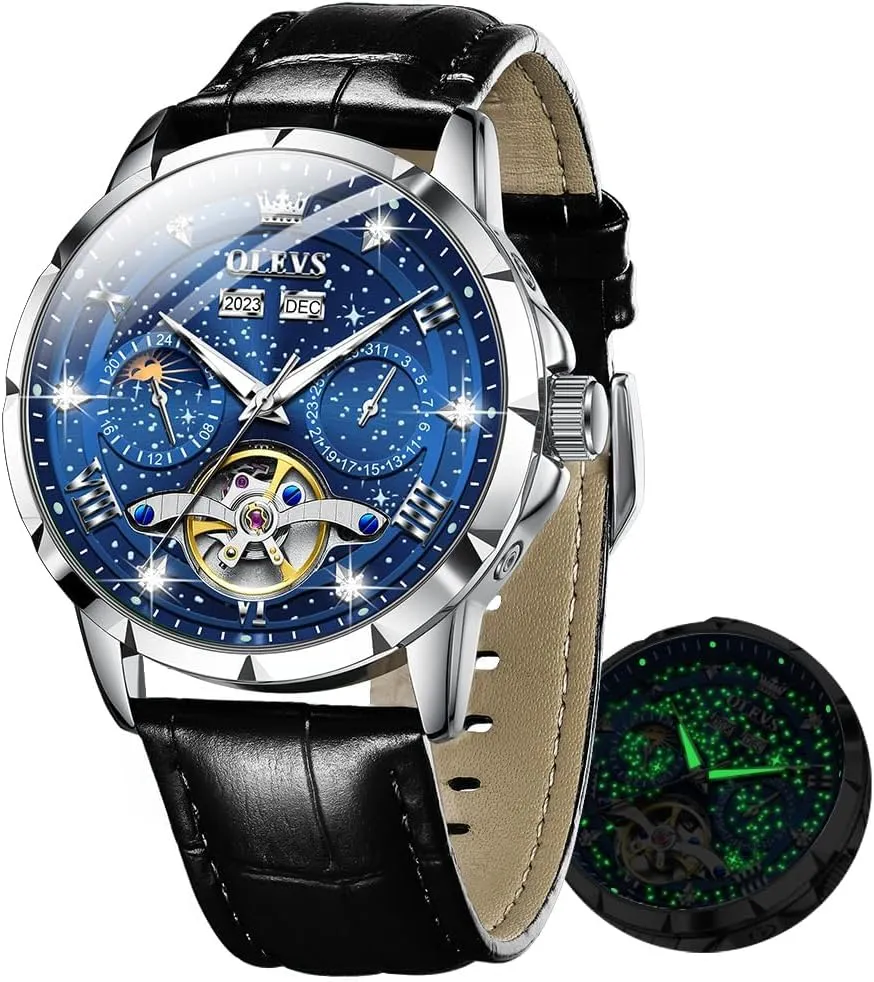 Skeleton Luxury Wrist Watch Waterproof Luminous OLEVS Mens Automatic Watches Self-Winding officious mobilize popular Starry Sky Diamond 