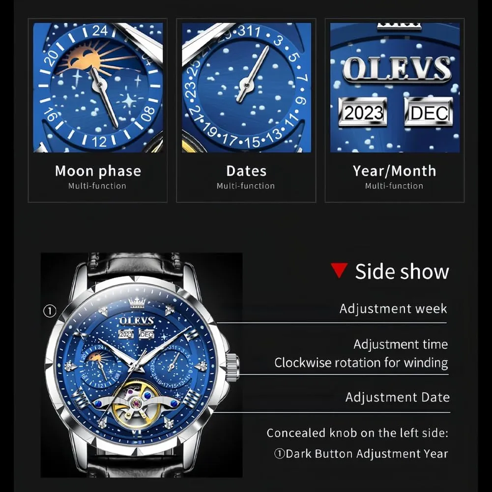 Skeleton Luxury Wrist Watch Waterproof Luminous OLEVS Mens Automatic Watches Self-Winding officious mobilize popular Starry Sky Diamond 