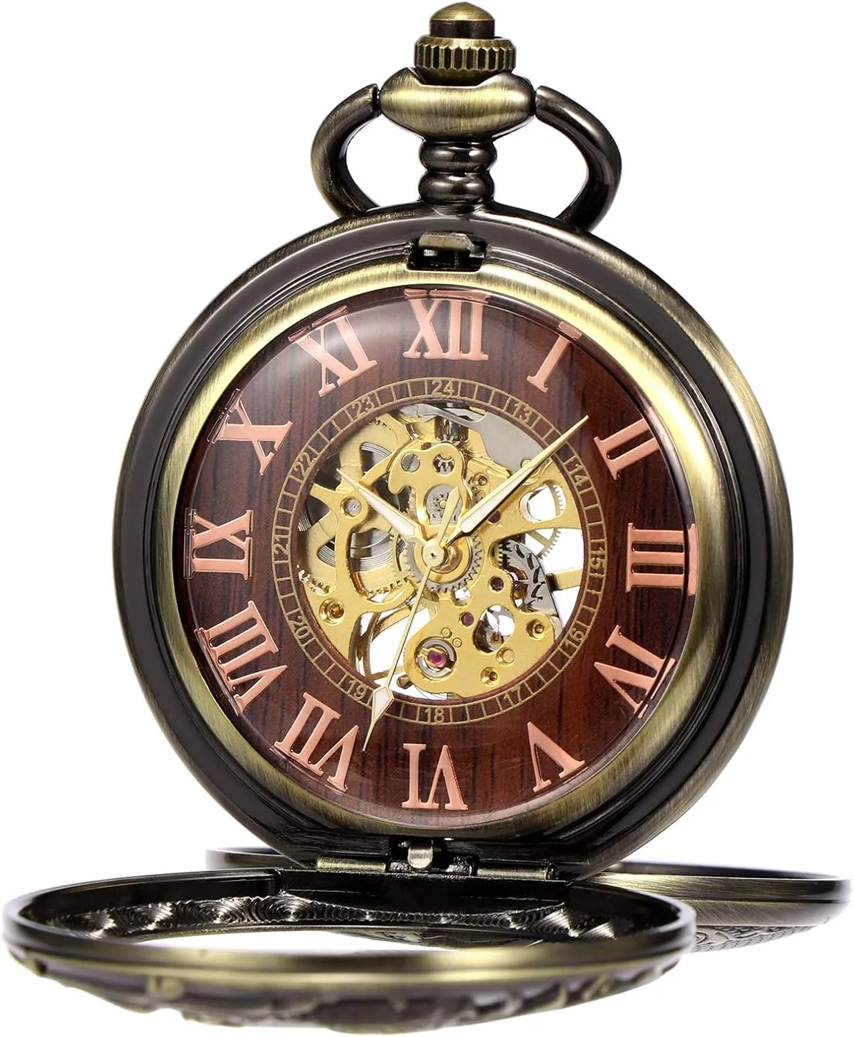 Skeleton panel aspect slander Pocket Watch with Chain Antique Dragon Mechanical 