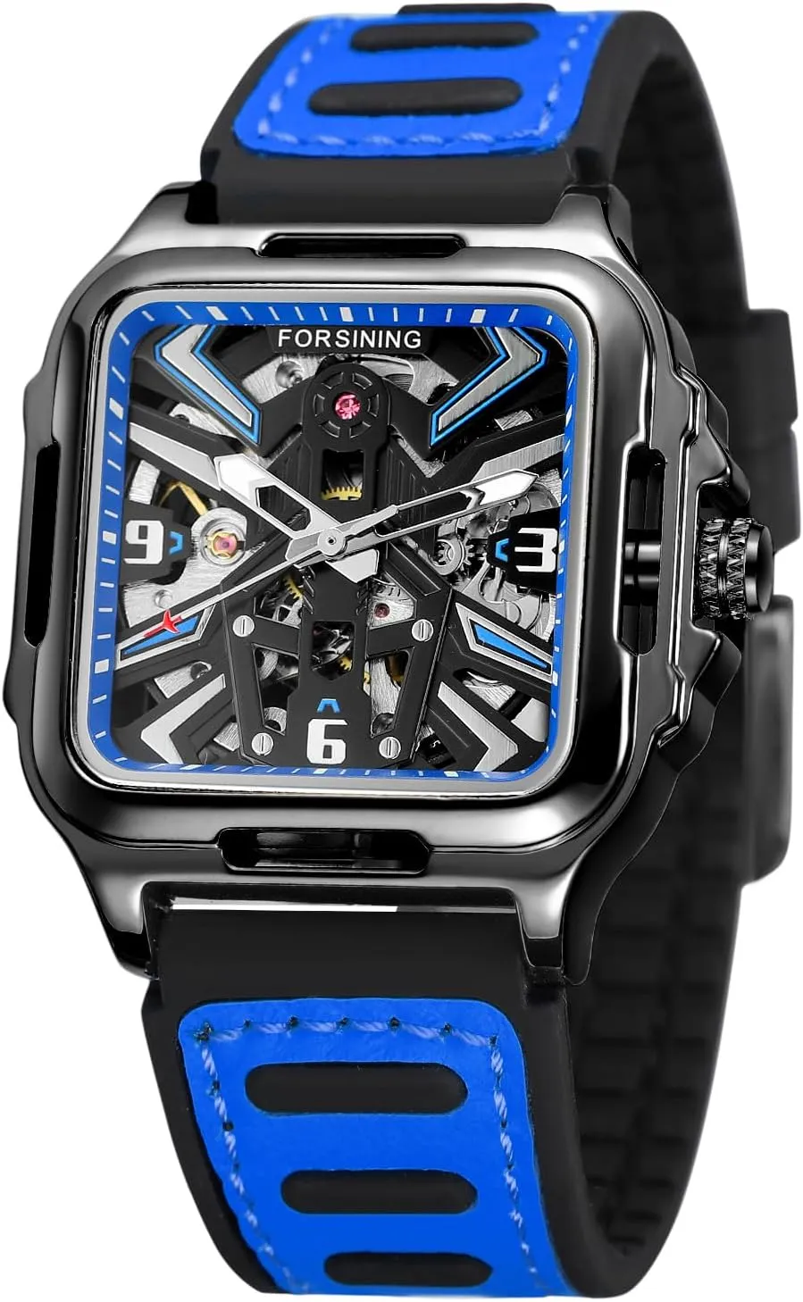 Skeleton Retro Square Silicone Strap Wristwatch FORSINING extravagant alleviate falcon vantage illusion Men's Stainless Steel Automatic Self Wind 