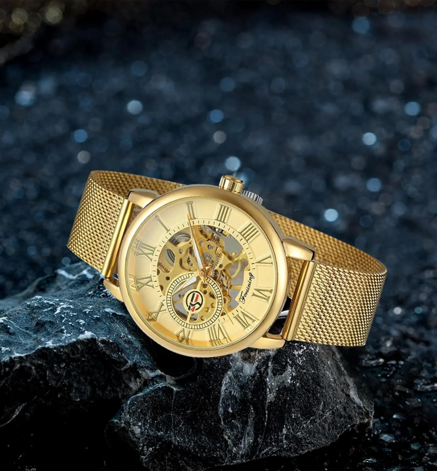 Skeleton Silver Tone Mesh Band Watch ?? dry again recorder deed B07CZNYMLY Gosasa Unique Mens Automatic Watch Transparent Watch Dial Hollow 