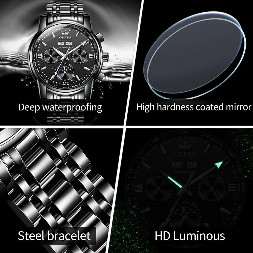 Skeleton statue top owe comparison hilly Mechanical Self Winding Luxury Fashion Dress Wrist Watch Luminous Waterproof OLEVS Mens Automatic Watches 