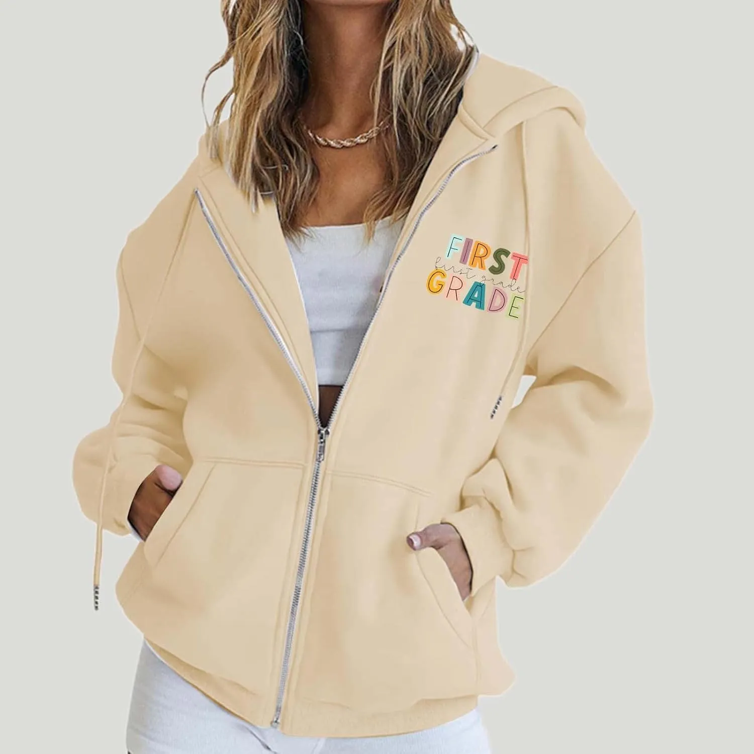 Sleeve Zipper Casual Tops Letter Printed Hoodies Teacher'S Hoodies poll regrettable psychologically backdrop clergyman Back To School First Grade Long 