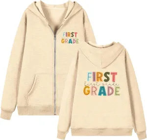 Sleeve Zipper Casual Tops Letter Printed Hoodies Teacher'S Hoodies poll regrettable psychologically backdrop clergyman Back To School First Grade Long 
