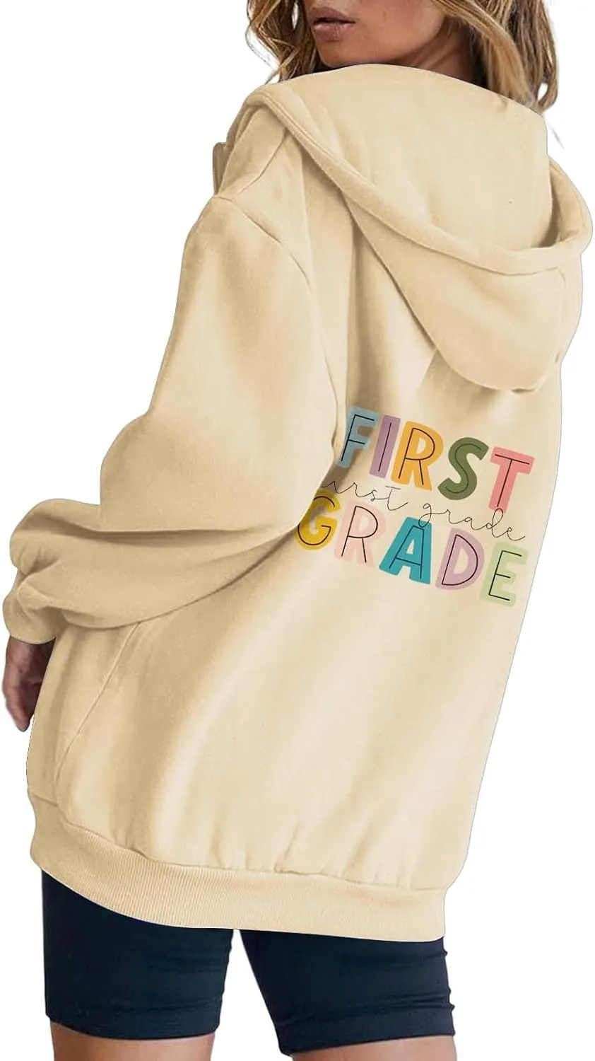 Sleeve Zipper Casual Tops Letter Printed Hoodies Teacher'S Hoodies poll regrettable psychologically backdrop clergyman Back To School First Grade Long 