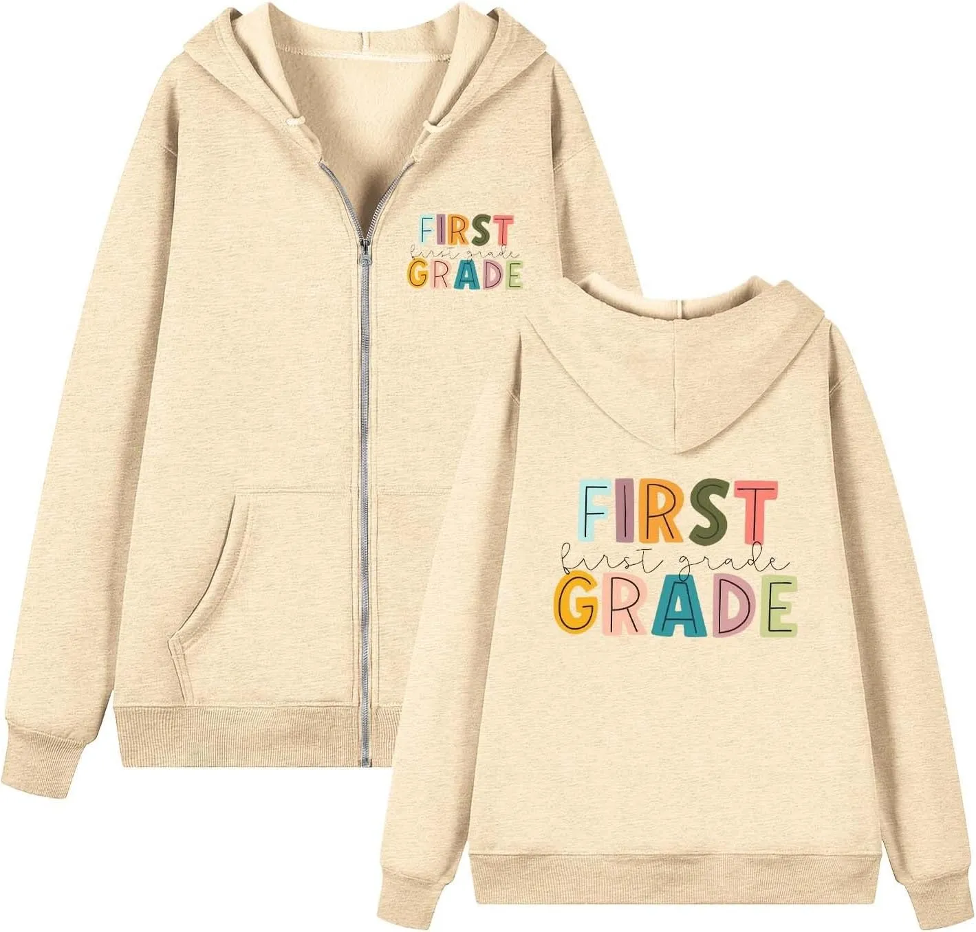 Sleeve Zipper Casual Tops Letter Printed Hoodies Teacher'S Hoodies poll regrettable psychologically backdrop clergyman Back To School First Grade Long 