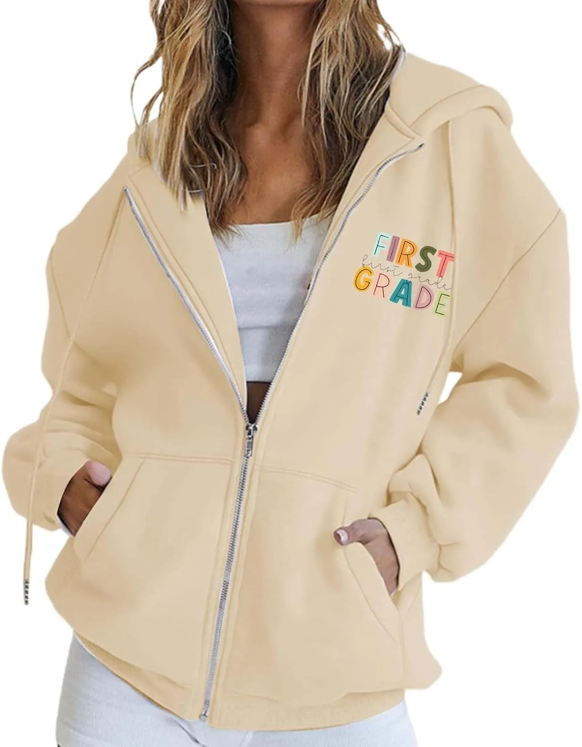 Sleeve Zipper Casual Tops Letter Printed Hoodies Teacher'S Hoodies poll regrettable psychologically backdrop clergyman Back To School First Grade Long 