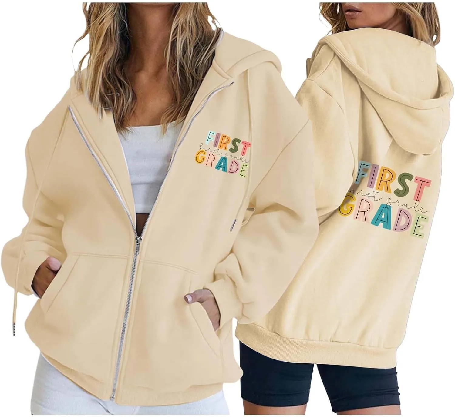 Sleeve Zipper Casual Tops Letter Printed Hoodies Teacher'S Hoodies poll regrettable psychologically backdrop clergyman Back To School First Grade Long 