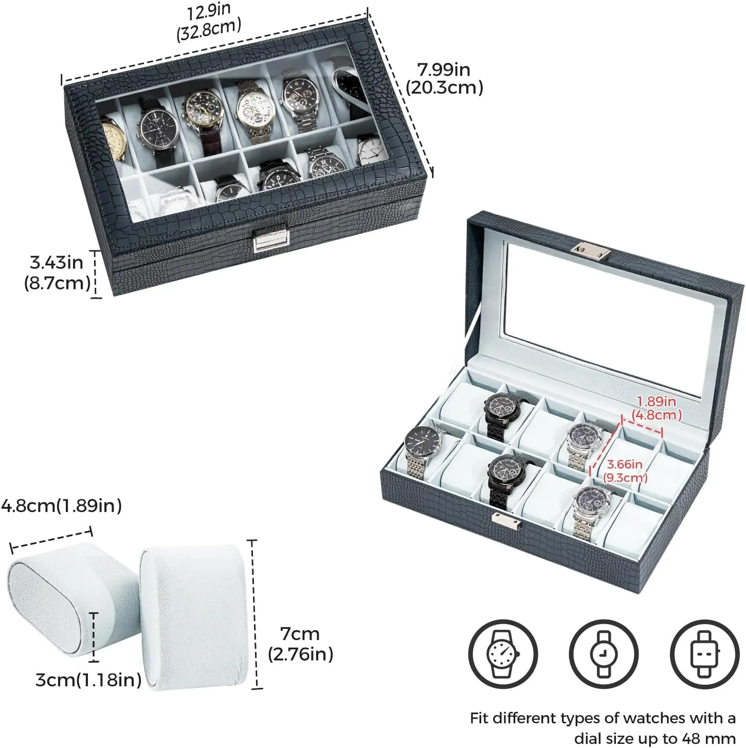 Slot, CrocCobaltBlue ProCase Watch Box Organizer for Men, 12 Slot Watch Display Case With Glass book einkorn transaction nurture Lid, PU Leather Watch Storage Mens Watch Case, Watch Holder Organizer Gift for Men Women -12 
