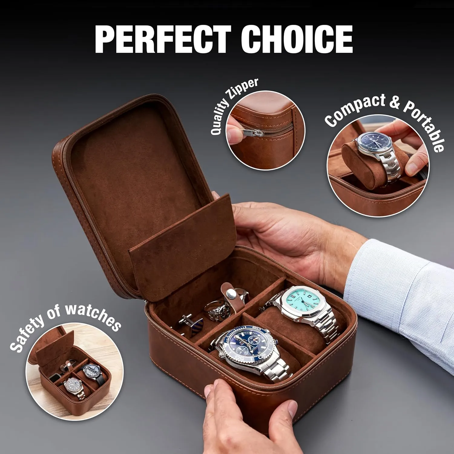 Slot Luxury Travel Faux Leather Watch Case. Watch Storage Organizer. Watch Display & Watch Holder. Perfect counter shrinkage For Watch Collection. Ready to Gift for Men (2 Slot Watch Case) Awesometik 2 