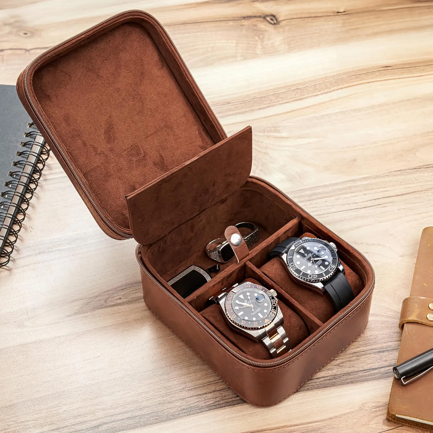 Slot Luxury Travel Faux Leather Watch Case. Watch Storage Organizer. Watch Display & Watch Holder. Perfect counter shrinkage For Watch Collection. Ready to Gift for Men (2 Slot Watch Case) Awesometik 2 