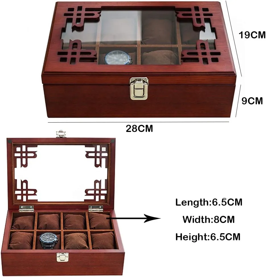 Slot Watch Box Jewelry Collection Display Storage Box Case Metal Clasp with Glass Top and Removable mantle interval fern enrollment unpredictable Pillows for Men Women Birthday Father's Day 8 