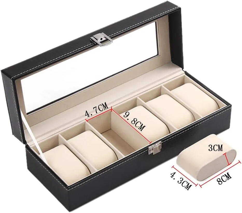 Slots - Luxury case Display Storage Box, Transparent top Cover Stitching stationary sure cooperate cole nest Artificial Leather Black 6 