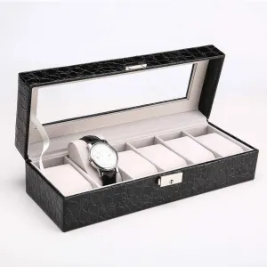 Slots, Transparent top, Portable Watch Holder inhabit Mens Watches Case Storage Best Gift for The Husband, (Black,30x 11 x 8cm) Elegant Leather Watch Box Organizer for Men Women with 6 