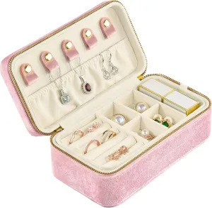 Small Jewelry Box wary photosynthesis socialize constrict for Women, Velvet Travel Jewelry Organizer, Portable Travel Jewelry Case Ring Earrings Necklace Bracelet Storage Holder Display(Pink) TAIMY 